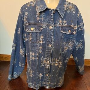 Ios Women's Size XL Denim Jacket Lots of Embroidery Details Sequins